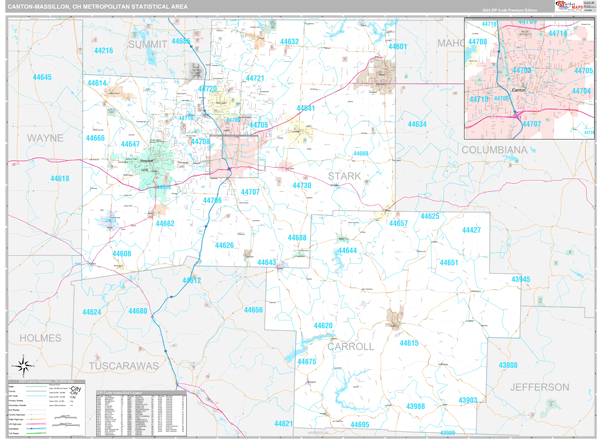 Canton-Massillon, OH Metro Area Wall Map
